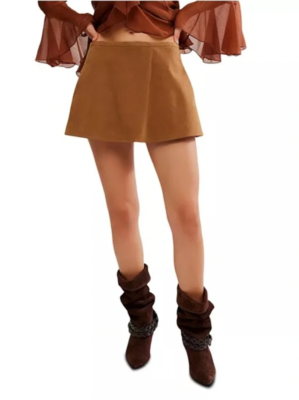 Free People NWT Festival  Paradise Found Faux Suede Skirt Skort Boho Cowgirl XL
